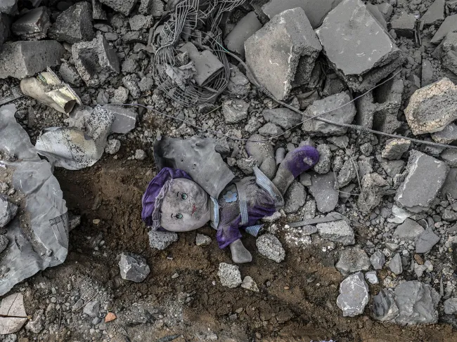 Israel airstrike rubble teddy bear